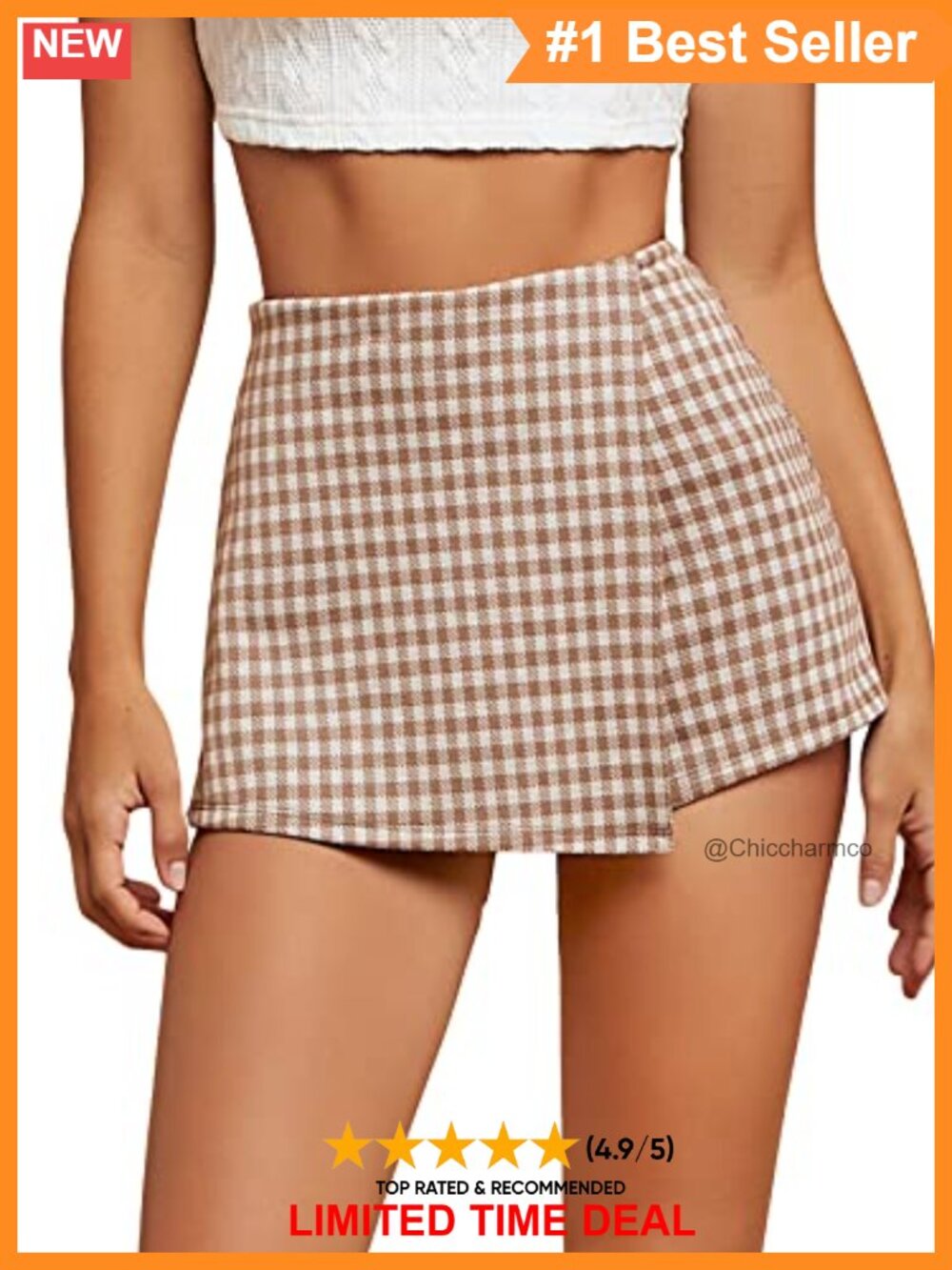 High Waisted Plaid Mini Skort Asymmetrical Wrap Casual